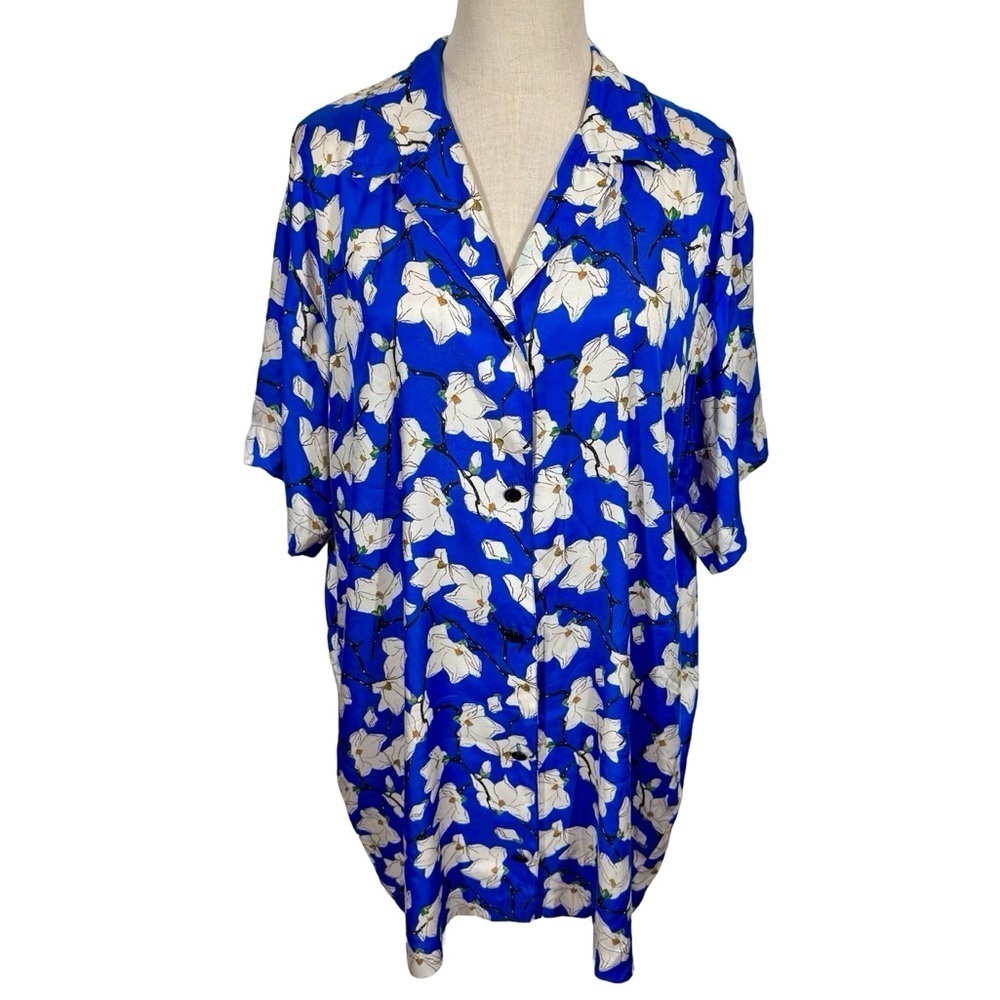 Rag & Bone Reed Silk Blend Mini Shirt Dress in Blue Floral - Picture 6 of 13